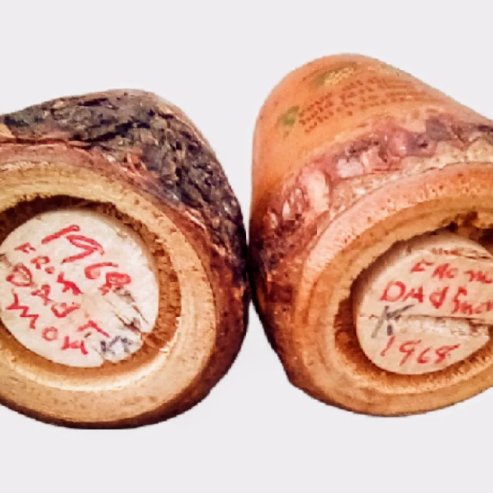 Vintage 1968 Handmade Wood Salt Pepper Shakers Rustic Farmhouse Cabin Decor